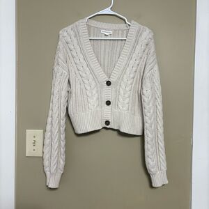 Aeropostale Ivory Cream Cable Knit Cropped Oversized Cardigan Sweater Medium